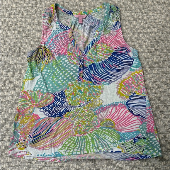 Lilly Pulitzer Essie Tank Top Vibrant Pink, Blue Yellow ,Green Blouse, sz small - Picture 1 of 5